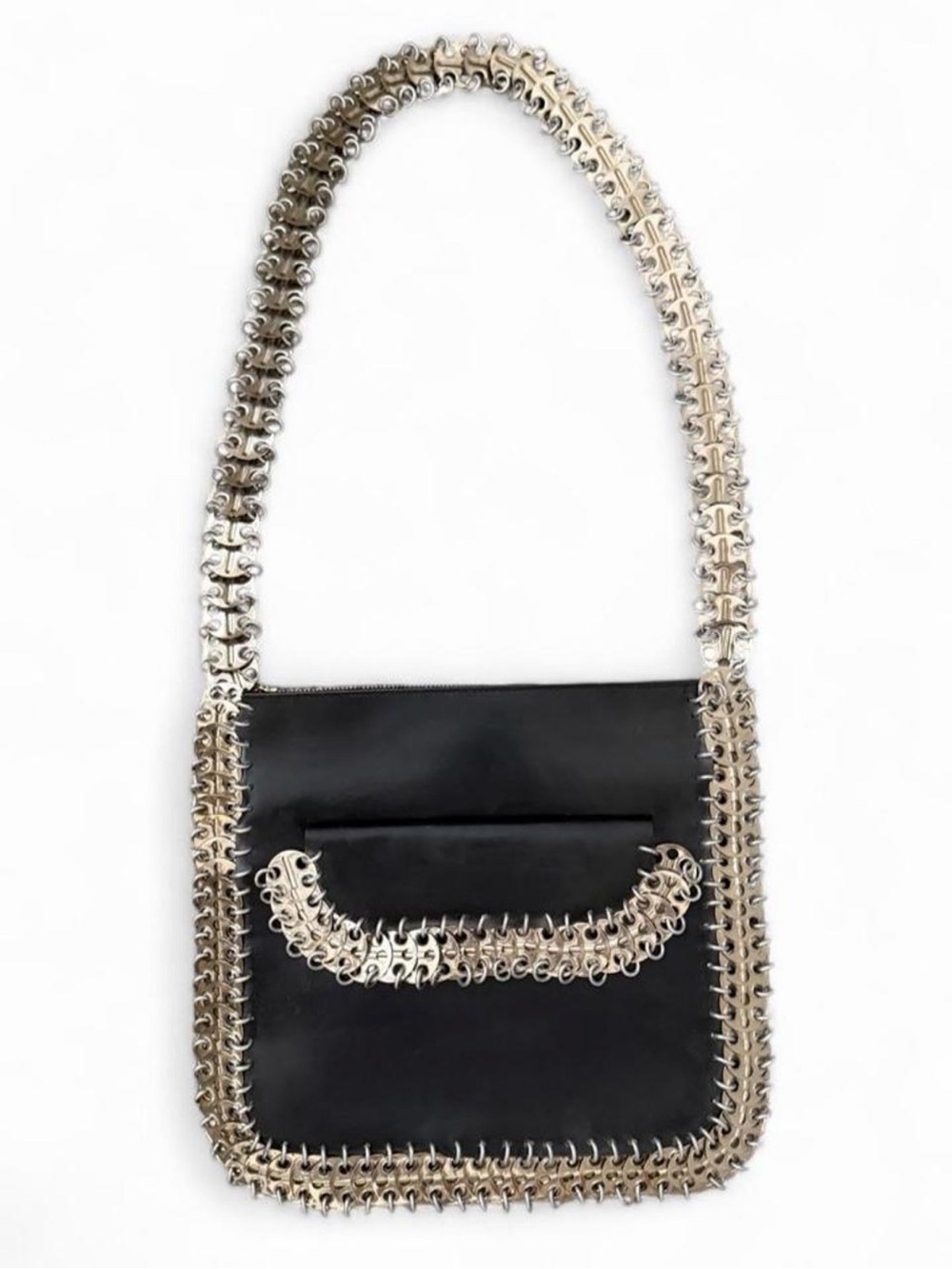 Paco Rabanne Paris RICAF Vintage Black Leather Metal Chain Shoulder Bag